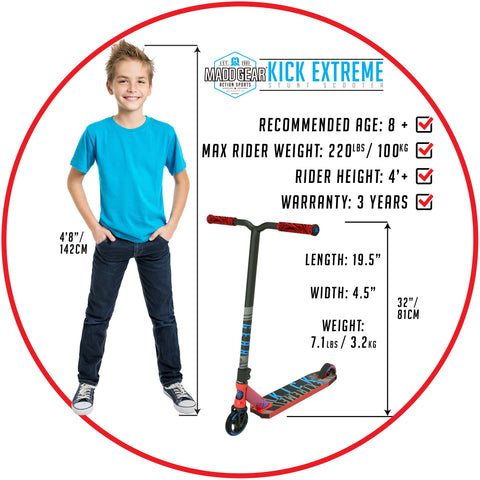 Madd Extreme Gear Kick Scooter – - Red / ULTGAR Stand Free Blue