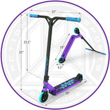 Madd Gear Kick Kaos Stunt Scooter - Purple / Teal Dimensions