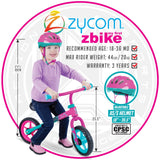 ZBike Balance Bike Pink Teal Size